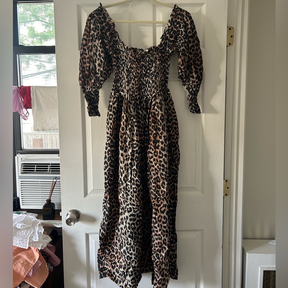 Shirred Leopard Ganni Dress